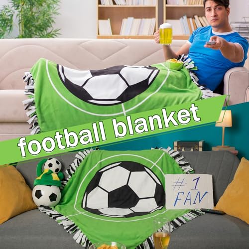 Chumia 2 Pcs/1 Set Soccer Tie Blanket Kit No Sew Fleece Blanket Kit | 57 x 57'' DIY Soccer Ball Throw Blanket with Pre Cut Black White Football Soft Blanket Gifts for Player Team Party Supplies - style: Soccer Black and White