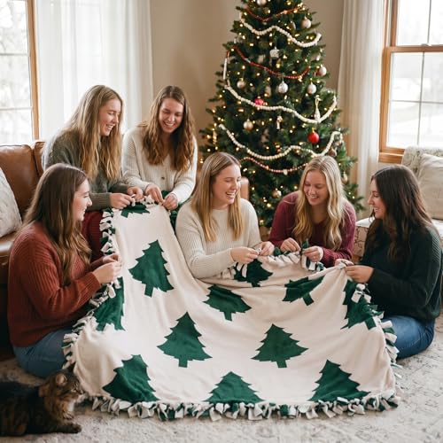 Chumia 2 Pcs/1 Set Christmas No Sew Fleece Blanket Craft Kit 57 x 57 Inch Christmas Tree Tie Blankets Throw DIY Making Blanket Gift for Xmas Winter Holiday Party Favors Home Bed Couch Decoration - style: Christmas Tree