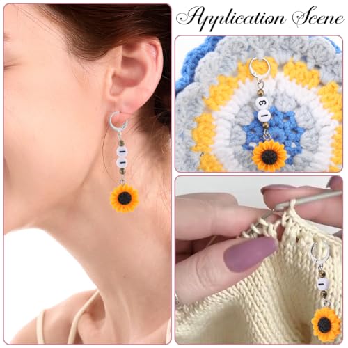 SUNNYCLUE 1 Box 20Pcs Cute Crochet Markers 1~20 Number Stitch Marker Resin Sunflower Planner Charms Knit Markers Locking Removable Leverback for Knitting Crocheting Sewing Quilting Jewelry Making