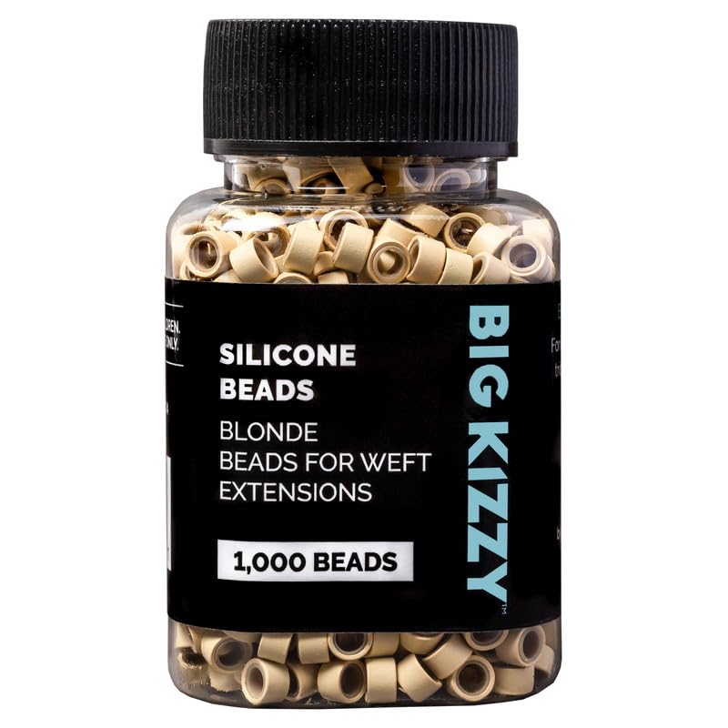 Big Kizzy Silicone Lined Microlink Beads 1000pcs 5.0mm (Blonde) | for Invisible Application of Weft Hair Extensions - color: Blonde, size: 1000 beads