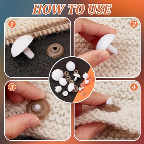 PH PandaHall 272pcs White Eyes Safety Eyes, 10 Sizes Crochet Eyes Craft Eyes Stuffed Animal Eyes with Washers for Amigurumi Puppet Teddy Bear Crochet Big Plush Animals Needle Felting Crafts,16~26.5mm