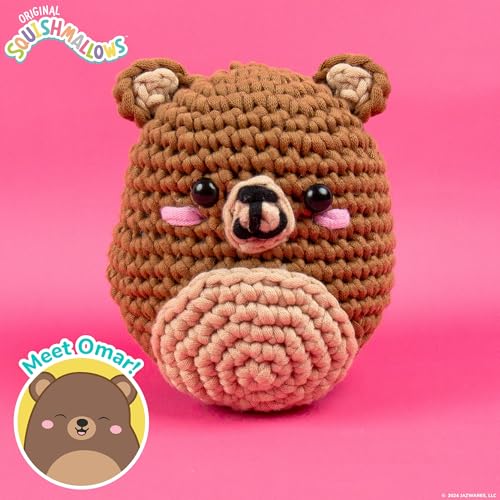 Original Squishmallows Omar the Bear Crochet Kit, Includes Yarn, Crochet Hook, Starter Hooks, Step-By-Step Tutorials, Exclusive Crochet Kit for Beginners, DIY Craft, Crochet Kits, Great Teen Gifts - color: Squishmallows Omar