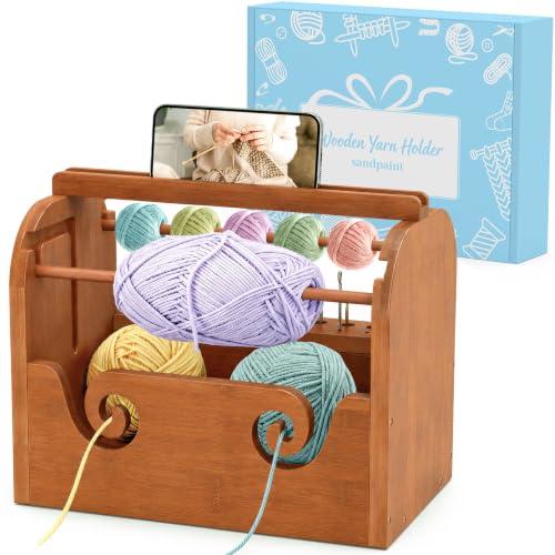 Upgraded Yarn Holder for Crocheting, Bamboo Yarn Holder (Brown) | Built-in Phone Stand, Bottom Storage, Tangle-Free Dual Rods & Tool Holder, Ideal Crochet Accessories for Skein, Ball Yarn - color: Brown Upgraded Yarn Holder