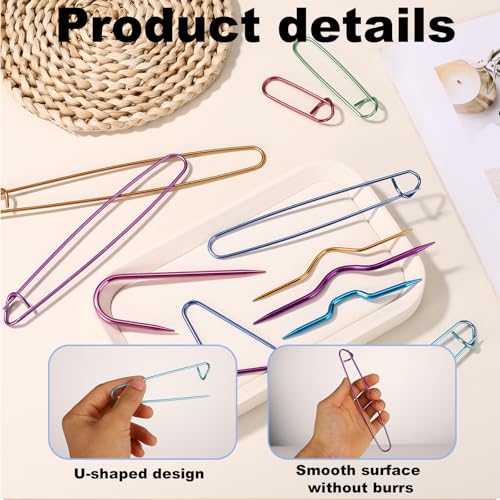 12pcs Knitting Stitch Holders and Cable Needles Set | Multi-Color Aluminum Stitch Holder with Bent Needles Knitting Tool Accessories for Sewing Weaving Sweaters Yarn Crafts - style: Set 2
