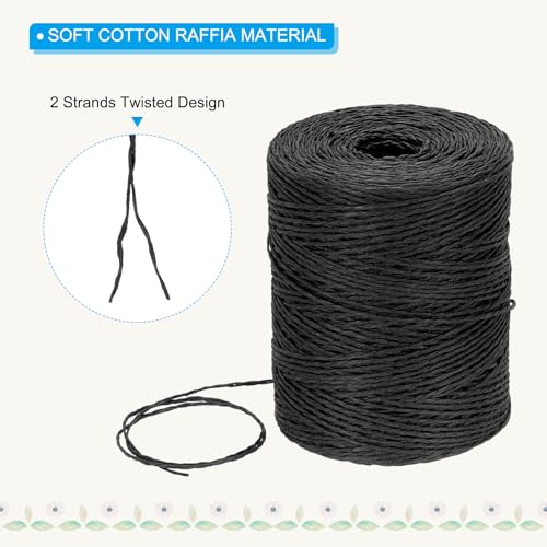 PATIKIL Natural Cotton Raffia Yarn 328 Yard, Crochet Raffia Paper Ribbon for DIY Sun Hat Beach Bag Crochet Yarn Wrapping Knitting, Black | Raffia Paper Ribbon, for DIY Sun Hat Beach Bag Crochet, Yarn Wrapping Knitting - color: Black