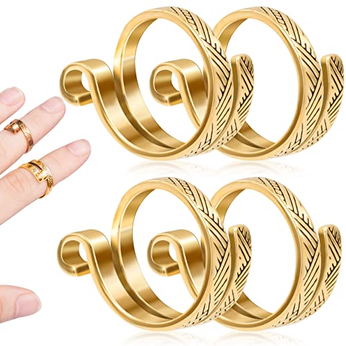 ANCIRS Knitting Crochet Loop Ring for Fingers, Adjustable Crochet Tension Ring, Metal Open Yarn Guide Finger Holders, Knitting Thimbles for Crochet (4 Pack Gold) - color: 4 Gold