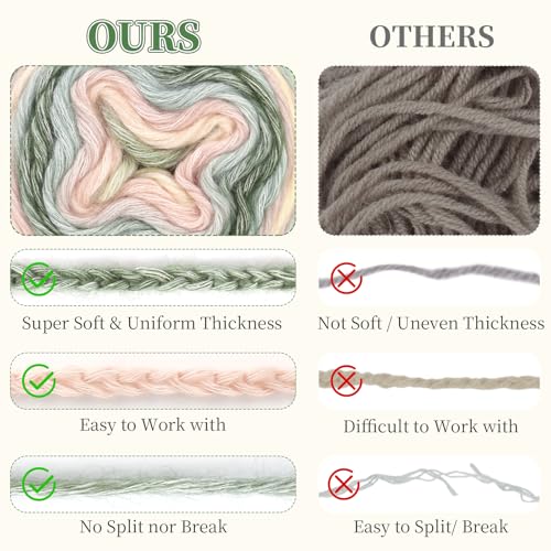Aeelike Cake Yarn for Crocheting, Soft Ombre Crochet Yarn, Pink Green | 6 PCS #3 Light weight 100g(3.52oz) 245m( 267yards), 60% Cotton Blend Gradient Yarn for Blanket Scarves DIY Crafts, Ideal Gift - color: Pink Green Gradient, size: 6 pcs