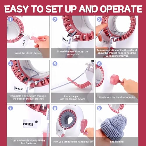 ROHSCE Knitting Machine, 22 Needles Knitting Loom Machine with Row Counter, DIY Knitting Board Rotating Double Knit Loom Machine Kit for Hat, Scarves, Gloves, Socks | DIY Knitting Board, Rotating Double Knit, DIY Craft Machines for Kids & Adults, Making H