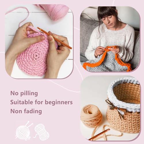 2 Pack T-Shirt Yarn Crochet Yarn for Beginner Crochet Bags/Basket/Coaster,Tshirt Yarn 400g/144yds High Elastic Thick Yarn Polyester Fabric（Milk Tea Brown） - color: Milk Tea Brown