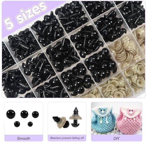 TOAOB 150pcs Safety Eyes for Amigurumis with Washers 6mm to 12mm Plastic Crochet Black Craft Eyes for Crocheting Animals Making