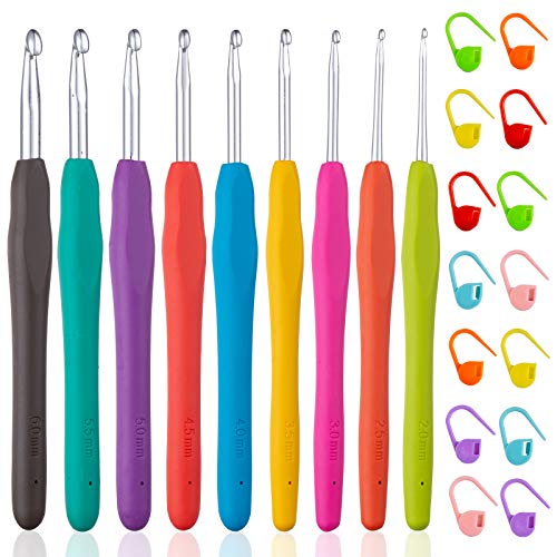 Vodiye 9 Sizes Crochet Hooks 2.0–6.0mm, Ergonomic Crochet Hook Set, Crochet Needles for Beginners, DIY Projects and Craft Lovers - size: 9 Size(2.0-6.0mm)