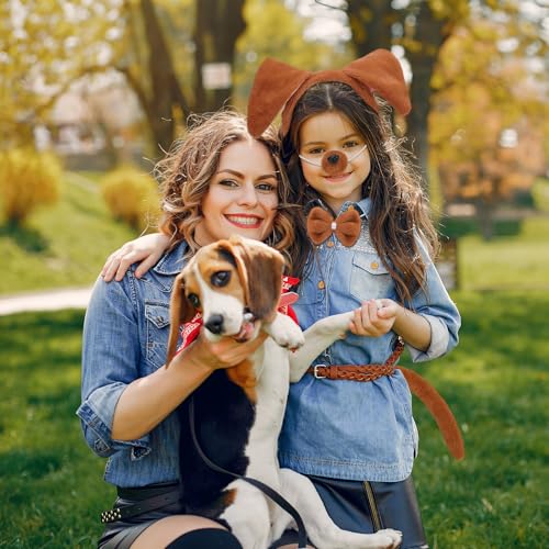 Mototo Zoo Animals Costume Accessories Set Animal Ears Headband for Adult with Tail Bow Tie for Halloween Dress Up Party - style: Brown Puppy