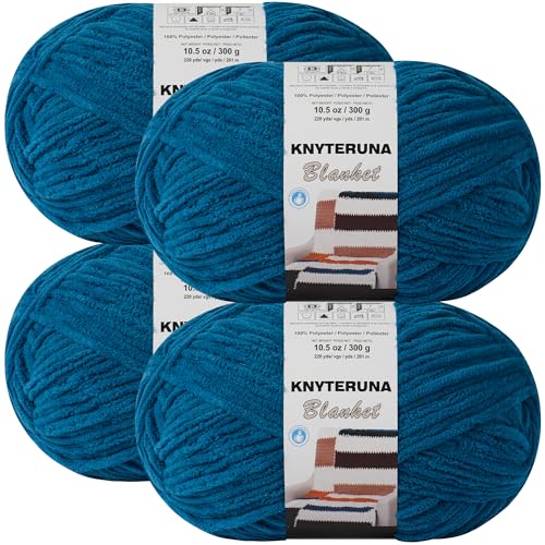 #6 Super Bulky Blanket Yarn for Crocheting - 4 Skeins(Each 10.5oz/300g, 220yds/201m), Chunky Chenille Thick Plush Big Soft Yarn for Crocheting Knitting Blankets, Indigo - color: Indigo