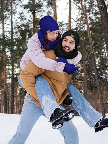 LOROME Winter Beanie Hat Scarf Gloves, Warm Fleece Knit Neck Scarf Set Gift | Hats Gloves Scarf Set, Touchscreen Gloves, Universal Size Neck Scarf Set Winter Gifts for Unisex Adult Winter Wear - color: Royal Blue