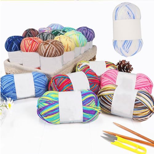 Threads for Knitting Yarn Crochet Yarn Rainbow for Crocheting Knitting Projects(Blue, White, Blue) - color: Blue, white, blue