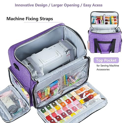 BAGSFY Large Sewing Machine Carrying Case, Sewing Machine Bag, Travel Tote Bag Compatible with Singer, Brother, Bernina & Standard Size Sewing Machines. - color: Purple Case, size: Ⅱ - Carrying Case