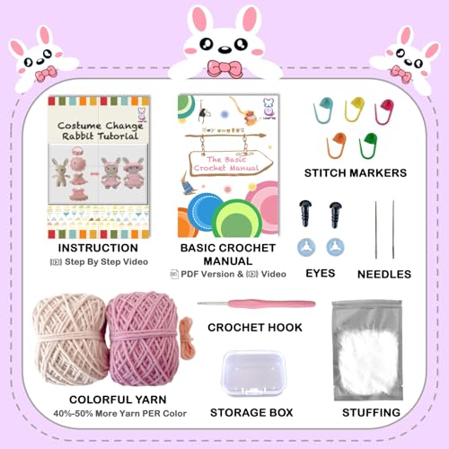 LoopMap Amigurumi Crochet Kit for Beginners with Removable Dress & Video Tutorials, DIY Bunny Making Kit Includes Premium Yarn & Tools, Creative Gift for Adults Teens (Purple) - color: bunny-purple