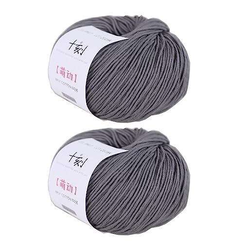 Fine Weight Knitted and Crocheted Cotton Yarn, 100% Long Staple Cotton Yarn, Baby Sports, 2 Packages of 100g/3.52oz (Per Skein 50g/162yards)-Dark Cloud Grey - color: PM17-Dark Cloud Grey