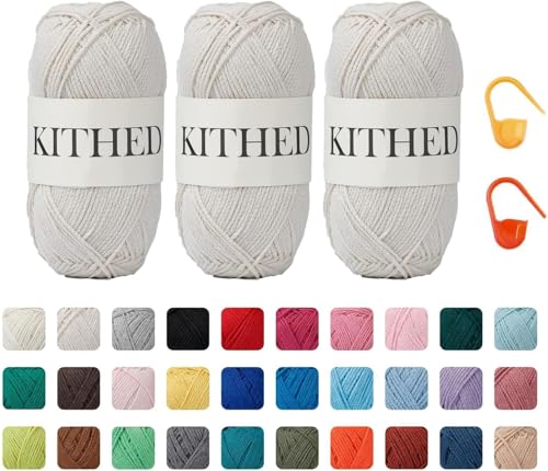 Cotton Chainette Yarn,4 Medium (Worsted)-10oz,3 Pack,Knitting Yarn for Beginners,Thicker for Crocheting and Knitting (02 Beige) - color: 02 Beige