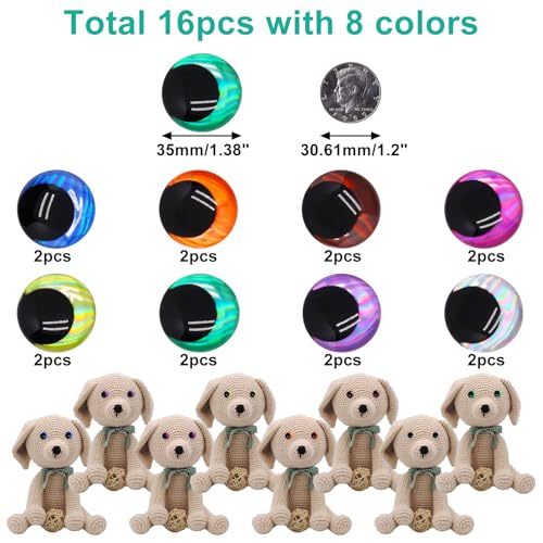 BUXIMN 16pcs 35mm 3D Large Safety Eyes for Crocheting, Tie Dye Laser Crochet Safety Eyes,for Stuffed Animals Doll Eye Crafts - color: Colorful A, size: 35mm