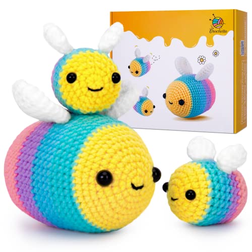 Crochetta Crochet Kit for Beginners, Beginner Crochet Starter Kit w Step-by-Step Video Tutorials, Learn to Crochet Kits for Adults Women Men, DIY Knitting Supplies (Yellow bee) - color: Bee Family