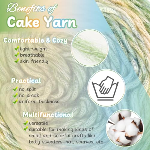 Aeelike Cake Yarn for Crocheting, Soft Ombre Crochet Yarn, Green Gradient | 6 PCS #3 Light weight 100g(3.52oz) 245m( 267yards), 60% Cotton Blend Gradient Yarn for Blanket Scarves DIY Crafts, Ideal Gift - color: Green Gradient, size: 6 pcs