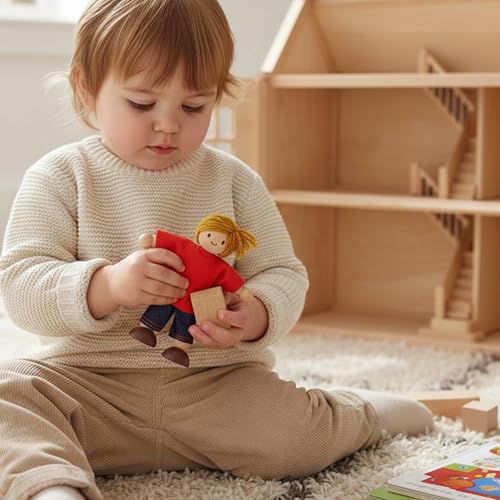 PlanToys® Boy Dollhouse Wooden Figurine Poseable 1:12 Scale 4-Inch Doll | son character, doll house people accessories, bendable arms, kids pretend play, girls storytelling gift ages 3+ for boys - color: Caucasian Boy