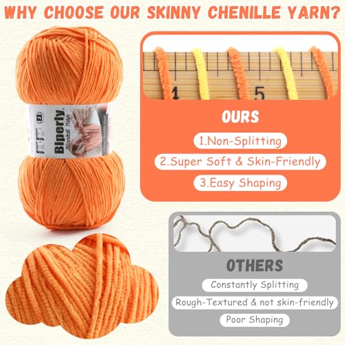Skinny Chenille Yarn for Crocheting and Knitting - 3 Pack of 100g/317yds Ultra Soft Fluffy Plush Velvet Yarn - #2 Crochet Yarn for Amigurumi, Blankets, Plush Dolls, Baby Clothes (3, Light Gray) - color: Light Gray