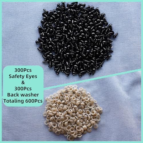 Hukiwow 600Pcs 8mm Safety Eyes and Washers 8 mm Safety Eyes for Crocheting Plastic Crochet Eyes Black Craft Eyes Animals Eyes Small Doll Eyes - size: 8mm