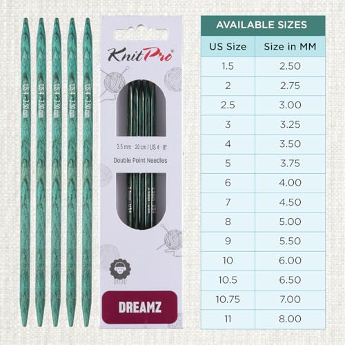 KnitPro Dreamz Double Pointed Needles 8" (20cm) | US Size 4 (3.5mm) - size: US 4 (3.50mm)