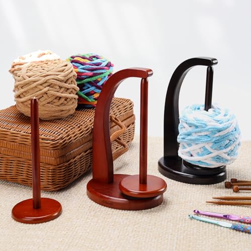 Yarn Holder for Crocheting with Magnetic Yarn spinner-Warm Brown-Standard | Wooden Yarn Ball Holder for Crochet Yarn Storage Organizer with 360° Rotating Spindle, Gift for Knitting Lovers - color: Mahogany, size: Standard Size