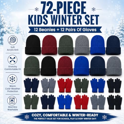Yacht & Smith Wholesale Beanie and Glove Winter Bulk Kit, Kids Adults Bulk Sets, Homeless Donation Shelters - color: 144 Packs Beanies Glove Set