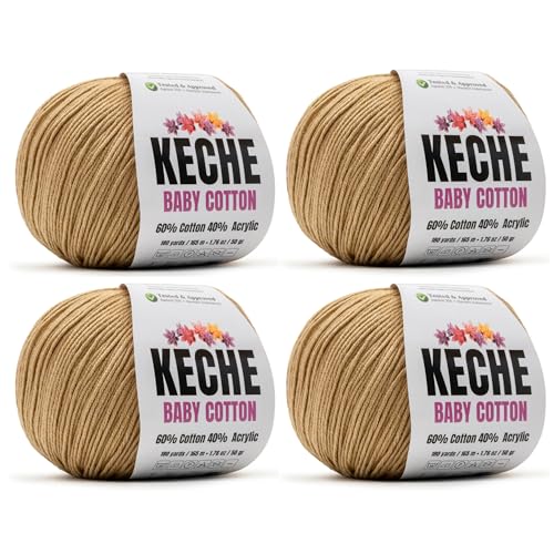Keche Cotton Yarn, 60% Cotton 40% Acrylic Yarn, Soft Cotton Yarn for Crochet and Knitting, Amigurumi Yarn 4 Skeins/Balls [1.76 Oz (50g) / 180 Yrds (165m)] x 4 - Cappuccino - color: CAPPUCCINO, size: 4 SKEINS