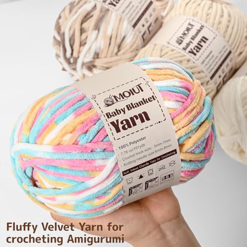 Fluffy Chunky Yarn for Crocheting, Chenille Crochet Yarn 6 Super Bulky, 2 Pack of 161 yds/7.76 oz Baby Blanket Yarn, Soft Velvet Yarns for Knitting Amigurumi&DIY Crafts/Hats/Socks(2 Candy) - color: 2 Candy