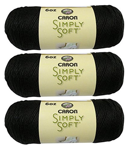 Caron Simply Soft Bulk Buy 100% Acrylic Yarn (3-Pack) ~ Black # 9727~6 oz. Skeins