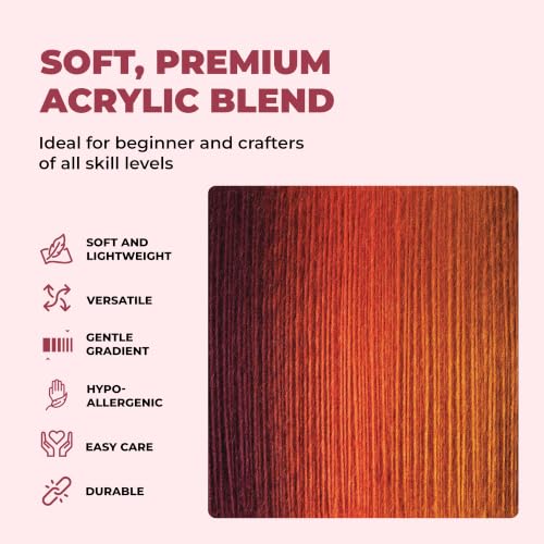 Mary Maxim Prism Yarn, Acrylic Multicolor DK Yarn, 290 Yards, Desert Unset | Ombre Yarn, 3 Weight, Machine Wash, For Knitting and Crochet, Create Baby Items, Blankets, Afghans, Clothing Variegated Yarn - color: Desert Sunset