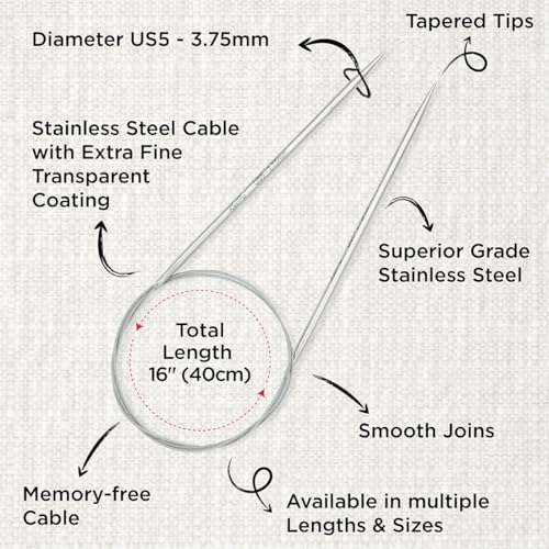 KnitPro Stelo Lace Circular Needles 16" (40cm) | US Size 5 (3.75mm) - size: US Size 5 (3.75mm)