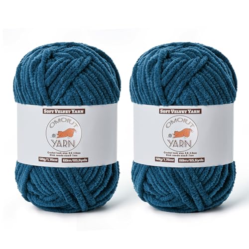 2 Pack Denim Blue Fluffy Velvet Yarn for Crocheting, Chunky Chenille Baby Blanket Yarn for Crochet, Soft Fuzzy Puzzle Yarn for Knitting, (50g/1.77oz Each) Bulky Thick Amigurumi Crochet Yarns - color: 2 Denim Blue
