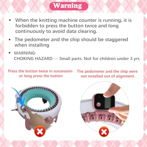 Rechargeable Knitting Machine Counter, Row Counter for Knitting Machine, Removable Magnetic Suitable for 32/40/48 Needle Row Digital Counter (Pink-1PCS)