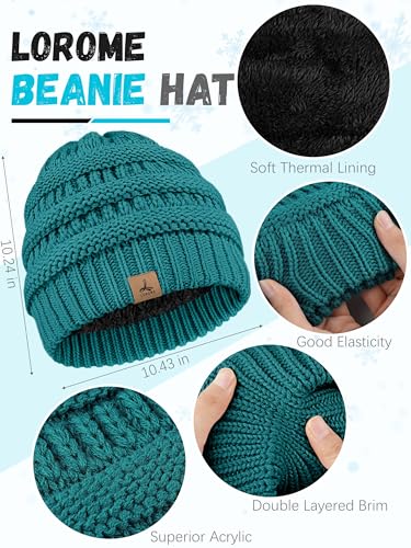 LOROME Winter Beanie Hat Scarf Gloves, Warm Fleece Knit Neck Scarf Set Gift | Hats Gloves Scarf Set, Touchscreen Gloves, Universal Size Neck Scarf Set Winter Gifts for Unisex Adult Winter Wear - color: Blue Green