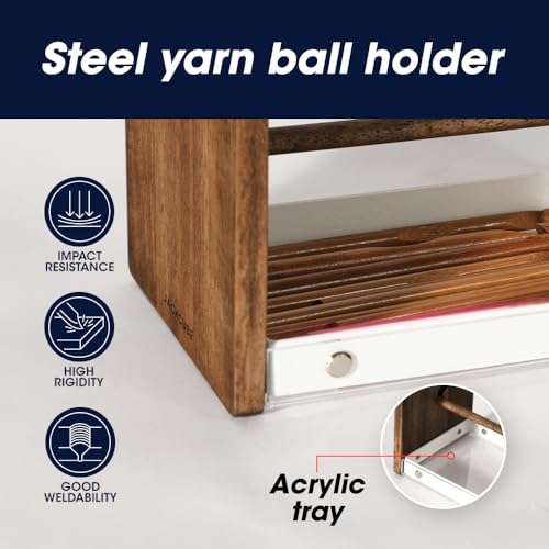 J JACKCUBE DESIGN Wooden Yarn Holder with Storage Tray and 12 Crochet Hooks, Anti-Slip Yarn Dispenser for Knitting & Crochet, Portable Organizer for Craft Supplies(White) - MK1310B - color: White