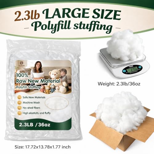 2.5lb/40oz Polyfill Stuffing for Stuffed Animals, Pillows and Cushions | Soft Pillow Stuffing for Stuffed Animals, Couch Cushions, Crochet, DIY Craft Projects & Cloud Home Decor - color: 2.5lb PP Cotton Stuffing Clean White
