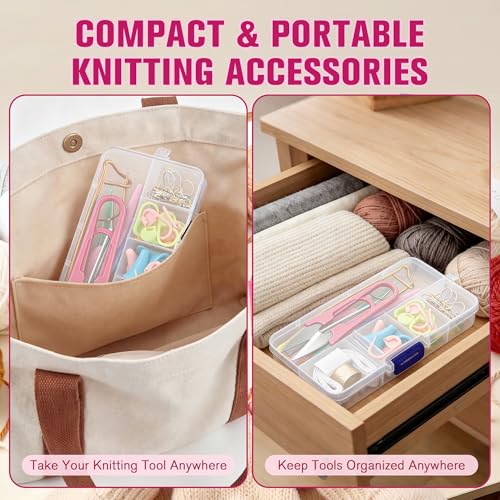 2 Pack New Basic Knitting Tools Accessories Supplie with Case Knit Set Lot | Knitting Supplies Set with Stitch Markers Plastic Sewing Needles Cable Needles for Sewing and Weaving,Includes 182PCS