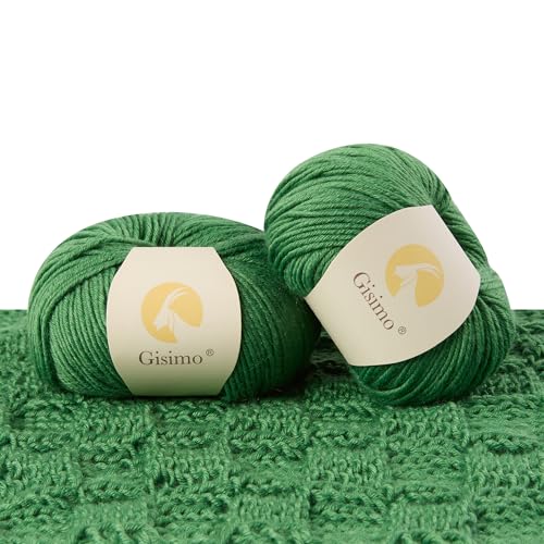 Merino Wool Yarn for Knitting & Crocheting - 35% Wool, 65% Acrylic - color: Grass Green, size: 2 Ball