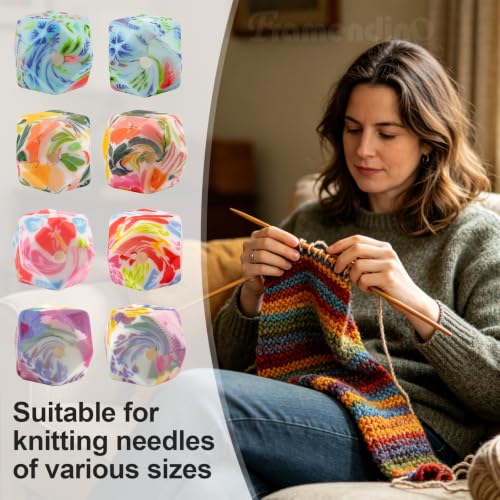 Framendino, 20 Pack Hexagon Knitting Needle Stoppers Flower Print Stitch Stopper Silicone Needles Tip Point Protector Cap for Knitted Supplies