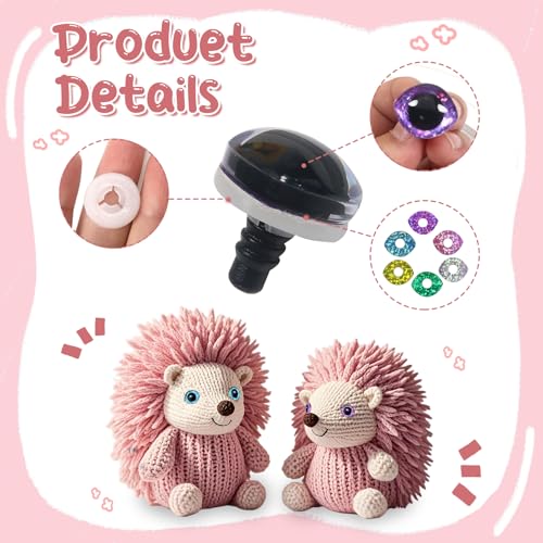 TOAOB 24 Set Glitter Safety Eyes for Amigurumis 28mm Oval Crochet with Washers Mixed Colors Doll Eyes for DIY Puppet Stuffed Animals Making