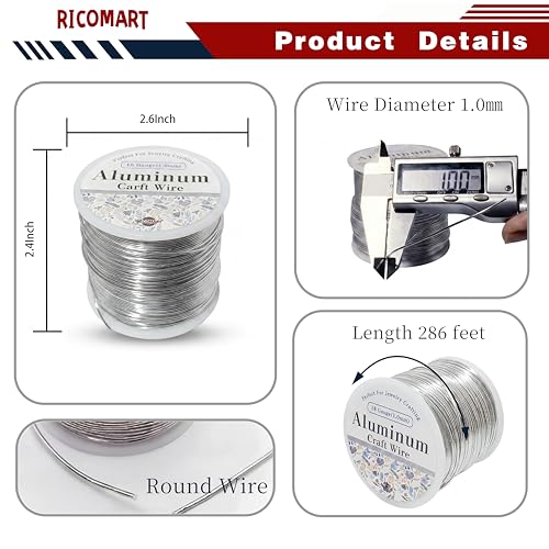 18 Gauge Aluminum Craft Wire Silver 286FT 1mm, Jewelry Making, Flexible Bendable Armature Wire for Sculpting, Floral Crafts, Metal Wire Wrapping, DIY Art Projects & Wreath Making - color: Silver, size: 18gauge