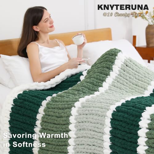 Chunky Yarn for Hand Knitting, #10 Chunky Blanket Chenille Yarn, Large Bulky Thick Jumbo Yarn, Super Chunky Knit Yarn for Crocheting, 8 Skein (8 oz 22 yds Each Skein), White & Multi Green - color: Cream & Sage & Smoky Green & Forest Green