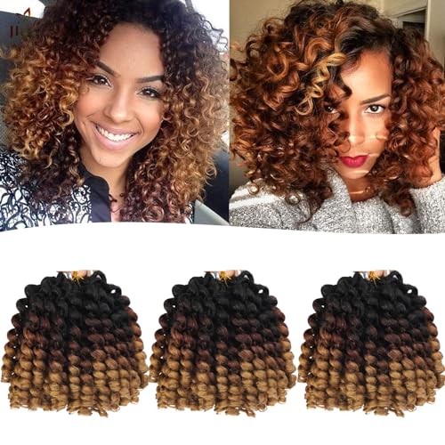 Jamaican Bounce Hair Extensions 8 inch Ringlet Wand Curl 3 Tone Blonde Brown Ombre Curly Crochet Braids 1B 30 27 Crochet Braiding Hair 60 Roots - color: T1/30/27, size: 8 Inch (Pack of 3)
