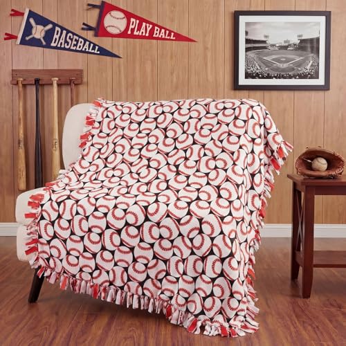 Chumia 2 Pcs/1 Set Baseball Tie Blankets Craft Kit 57 x 57 Inch Baseball DIY No Sew Fleece Blanket Red and White Sports Ball No Sew Fabric Tie Knot Throw Craft Gift Soft for Baseballs Fan Couch Sofa - style: Baseball